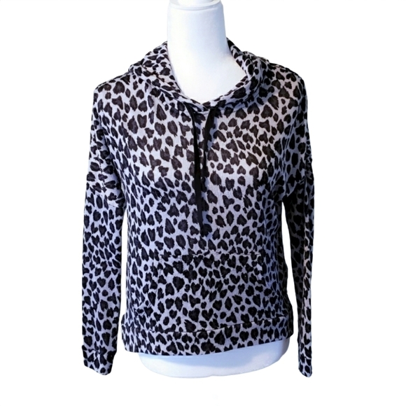T/O Takeout Leopard Print Lightweight Hoodie Hooded Sweater Gray Black Size XS - Picture 1 of 7
